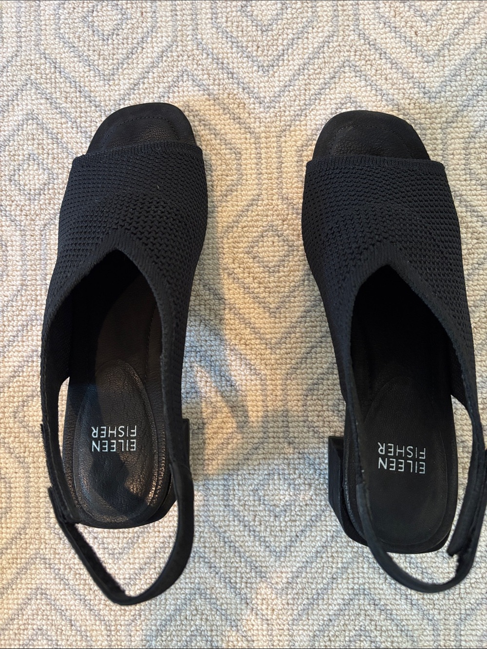 Eileen Fisher Black Knit Slingback Open-Toe Mules